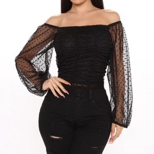 Black Sheer Smocked Blouse